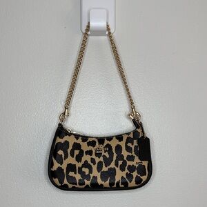 Coach Leopard Print Teri Mini Crossbody Gold Chain and Black Leather Strap